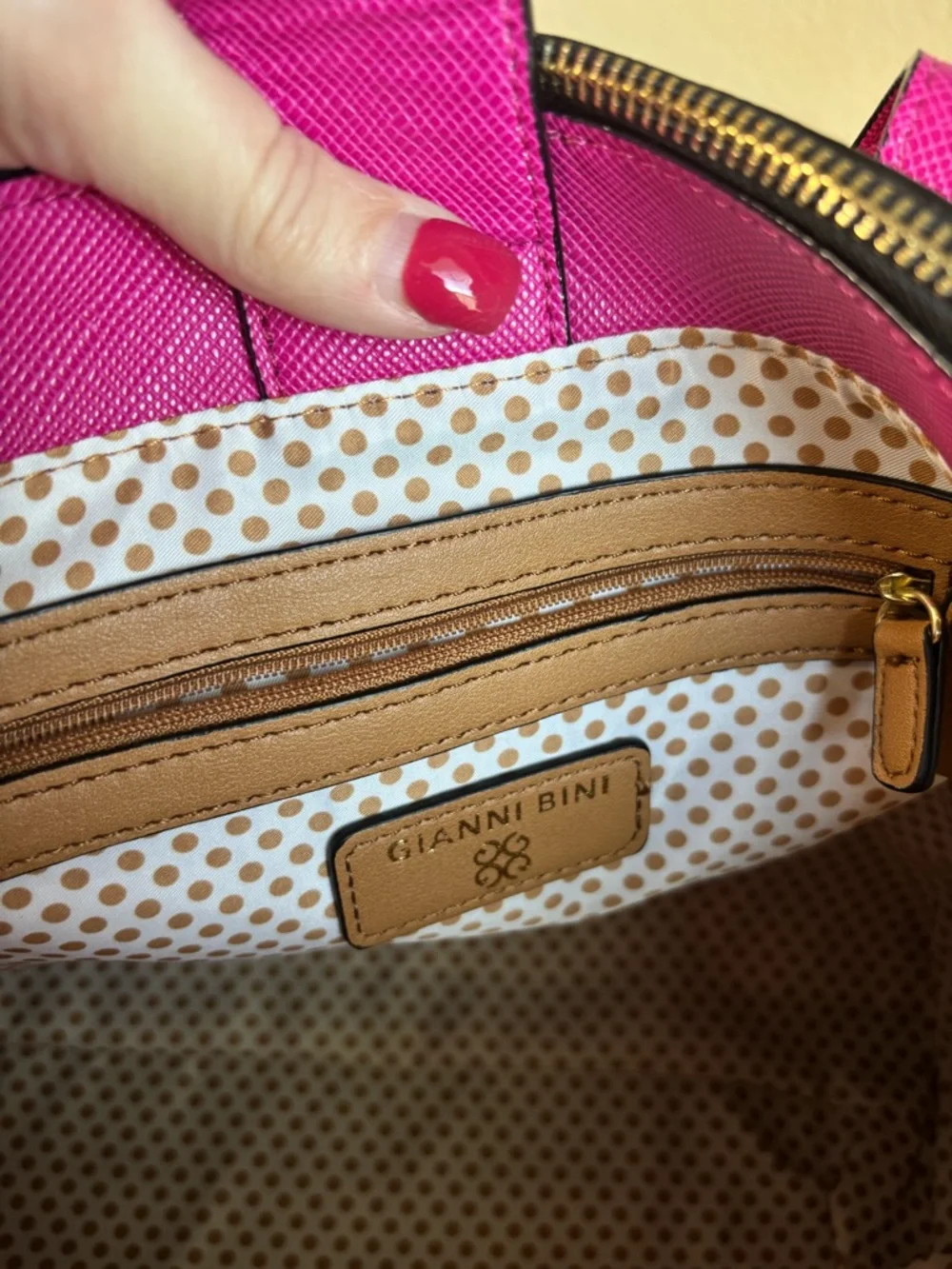 Gianni Bini Pink Shoulder Tote with White & Orange Accents - Picture 11 of 15